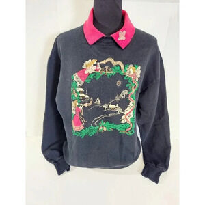 Vtg Ugly Christmas Sweatshirt Sweater Granny Grandma Heralding Angels LG…